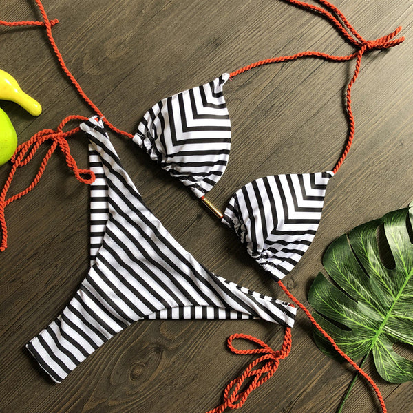 Ekoseli Baskılı Bağcıklı Bikini