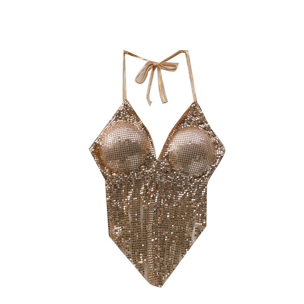 Stamp Halter Yaka Crop Bluz