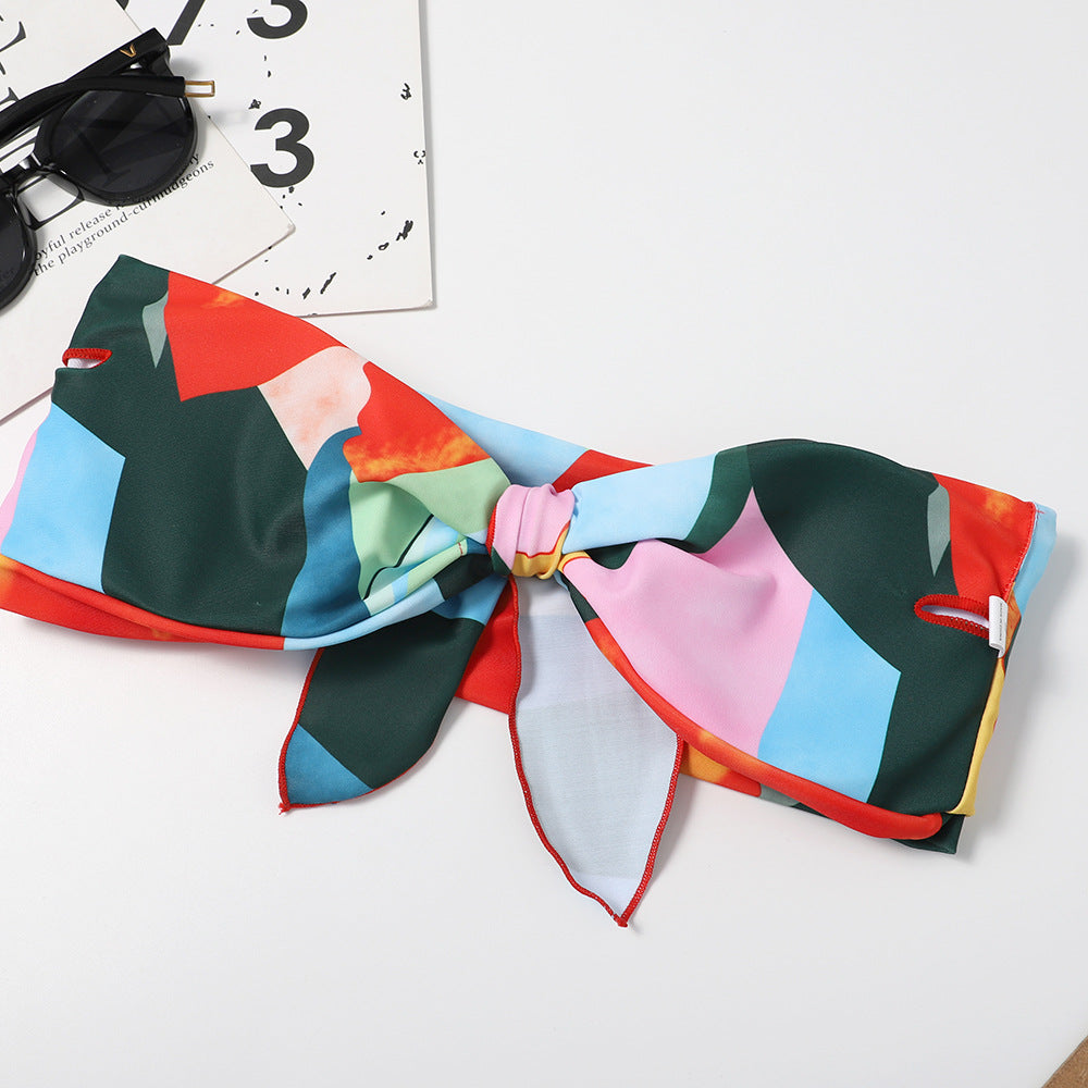 Düğümlü Çiçek Desenli Straplez Bikini