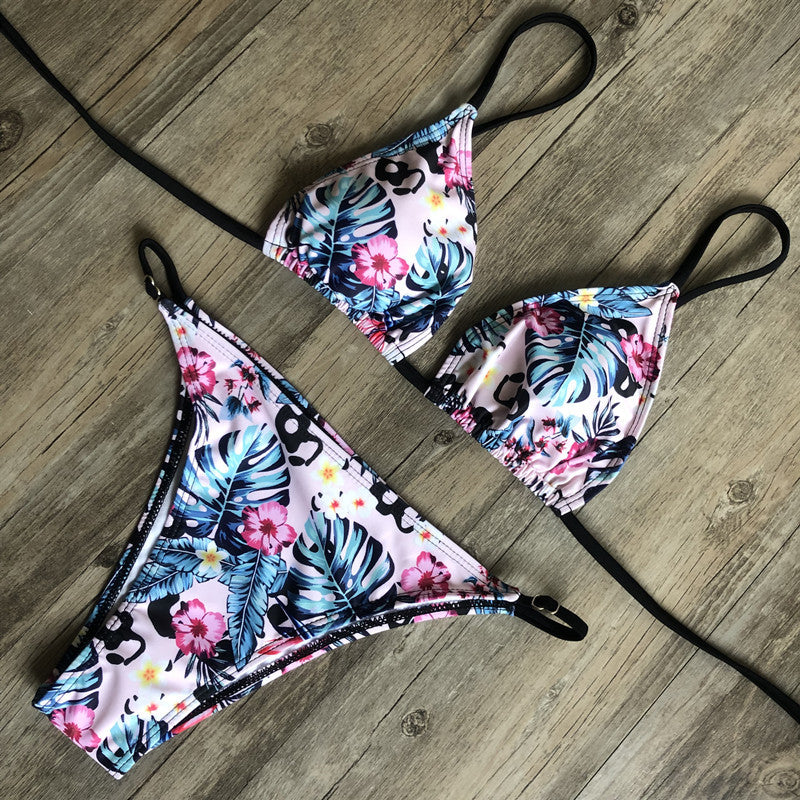 Renkli Leopar Desenli Bağcıklı Bikini