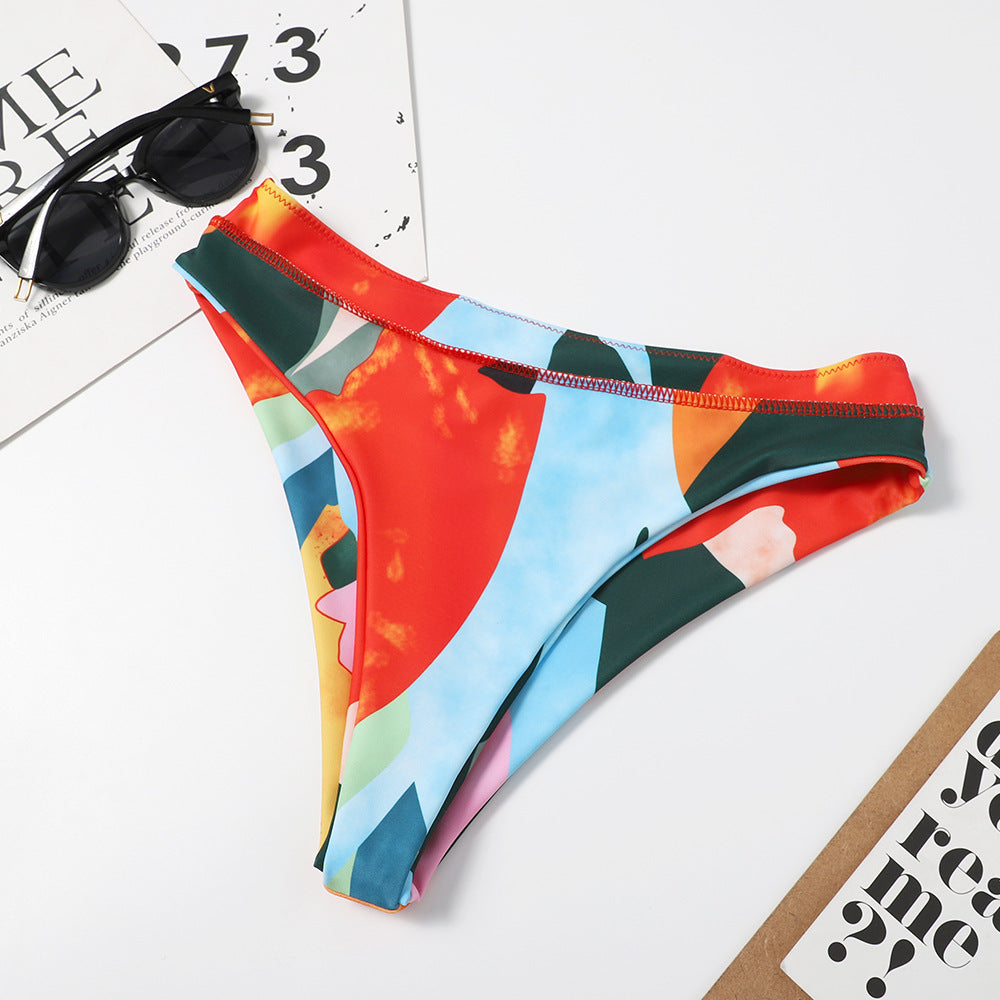 Düğümlü Çiçek Desenli Straplez Bikini