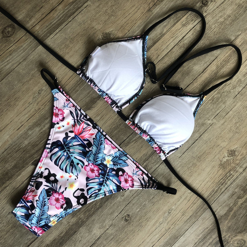 Renkli Leopar Desenli Bağcıklı Bikini