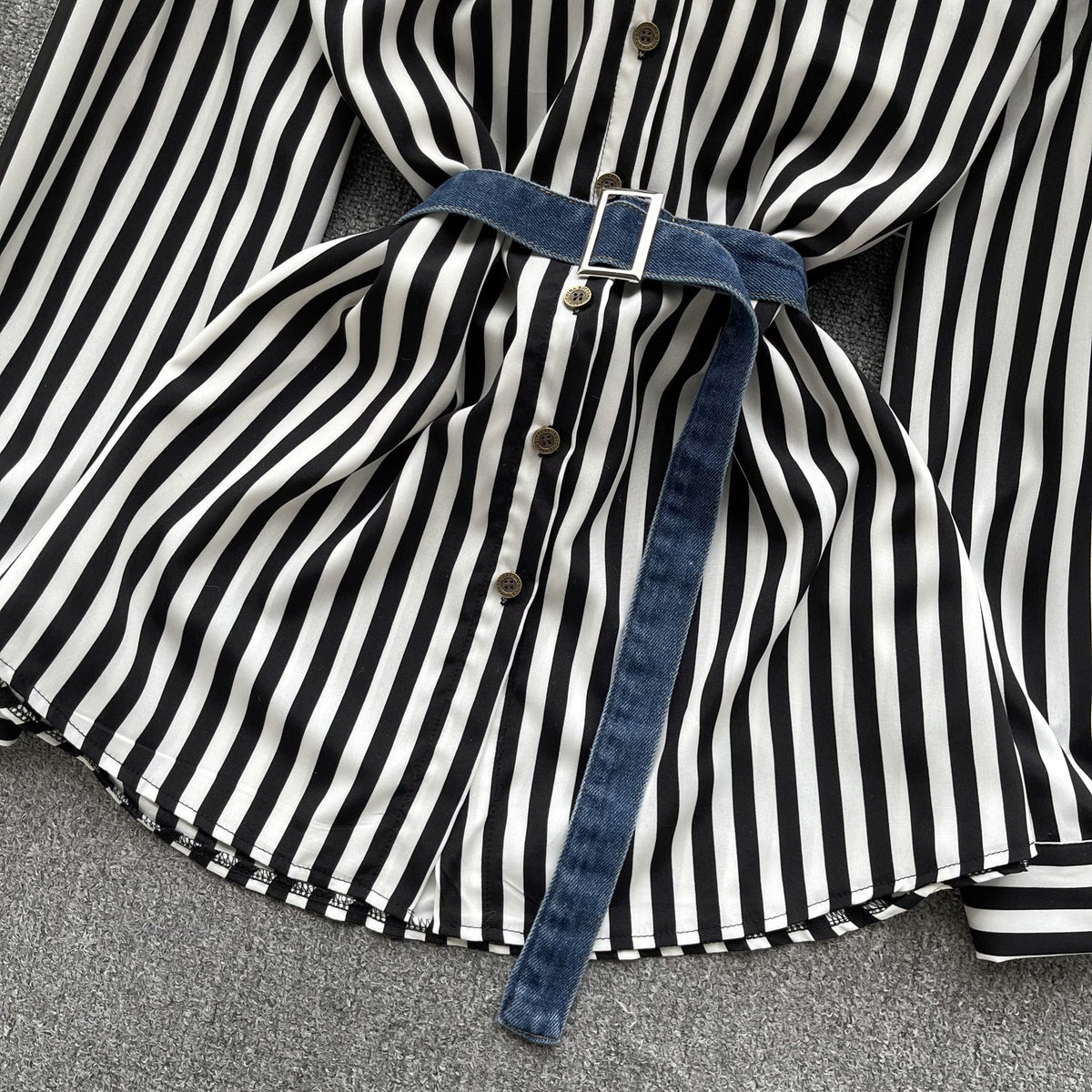 Niş Çizgili Patchwork Denim Gömlek