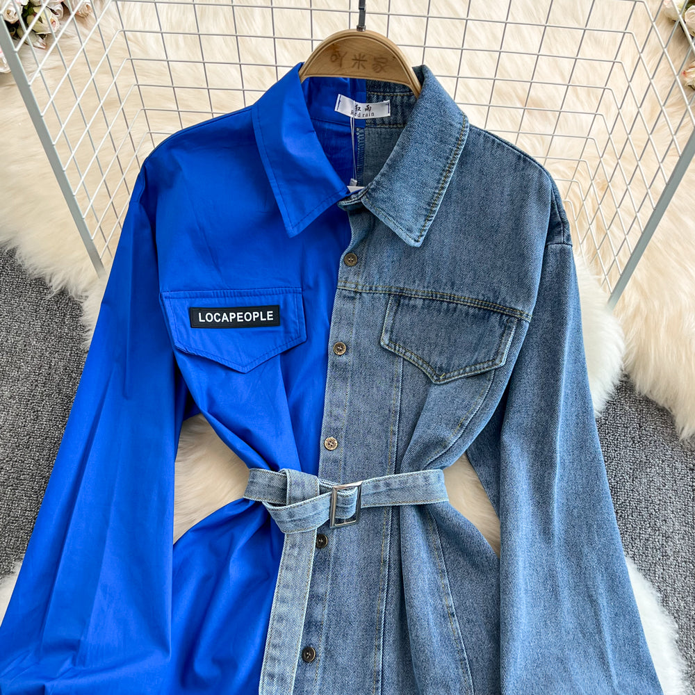 Vintage Çeşitli Renkli Denim Gömlek Bel Lastiği ile