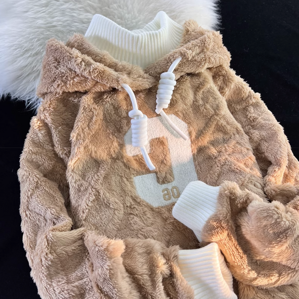 Sahte İki Parça Peluş Kapüşonlu Sweatshirt