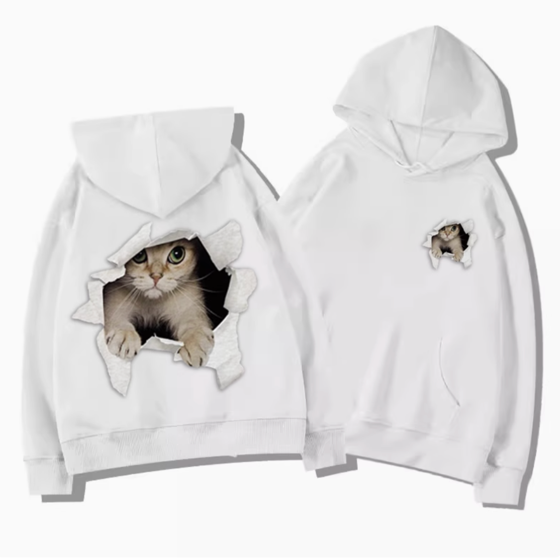 Kedi Baskılı Termal Kapüşonlu Sweatshirt