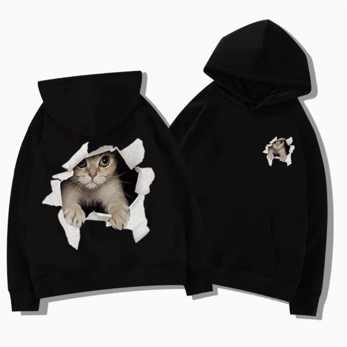 Kedi Baskılı Termal Kapüşonlu Sweatshirt