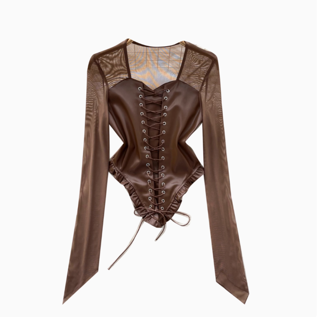 Düz Bağcıklı PU Ağı Mesh Patchwork Üst