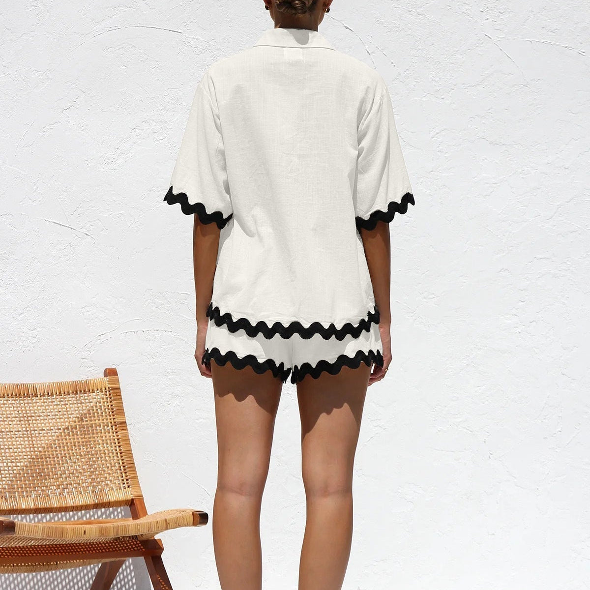 Düz Cardigan Takımı Dalgalı Dikişlerle