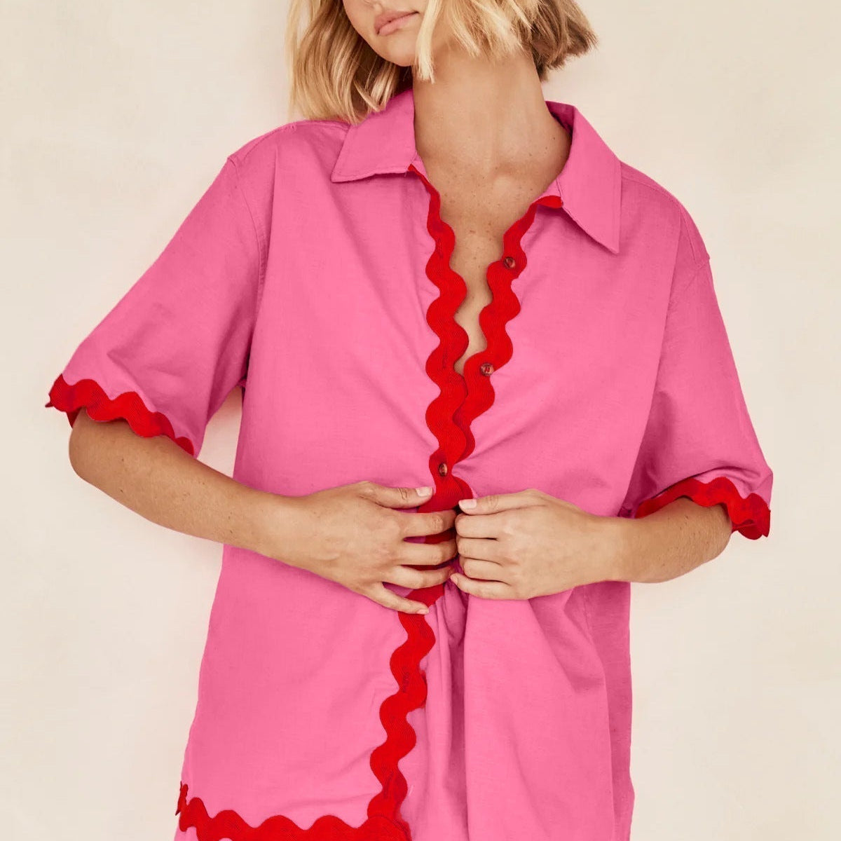 Düz Cardigan Takımı Dalgalı Dikişlerle