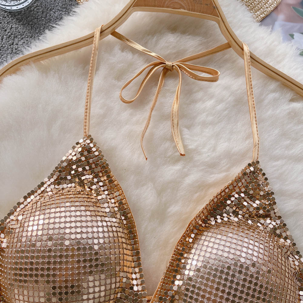 Stamp Halter Yaka Crop Bluz