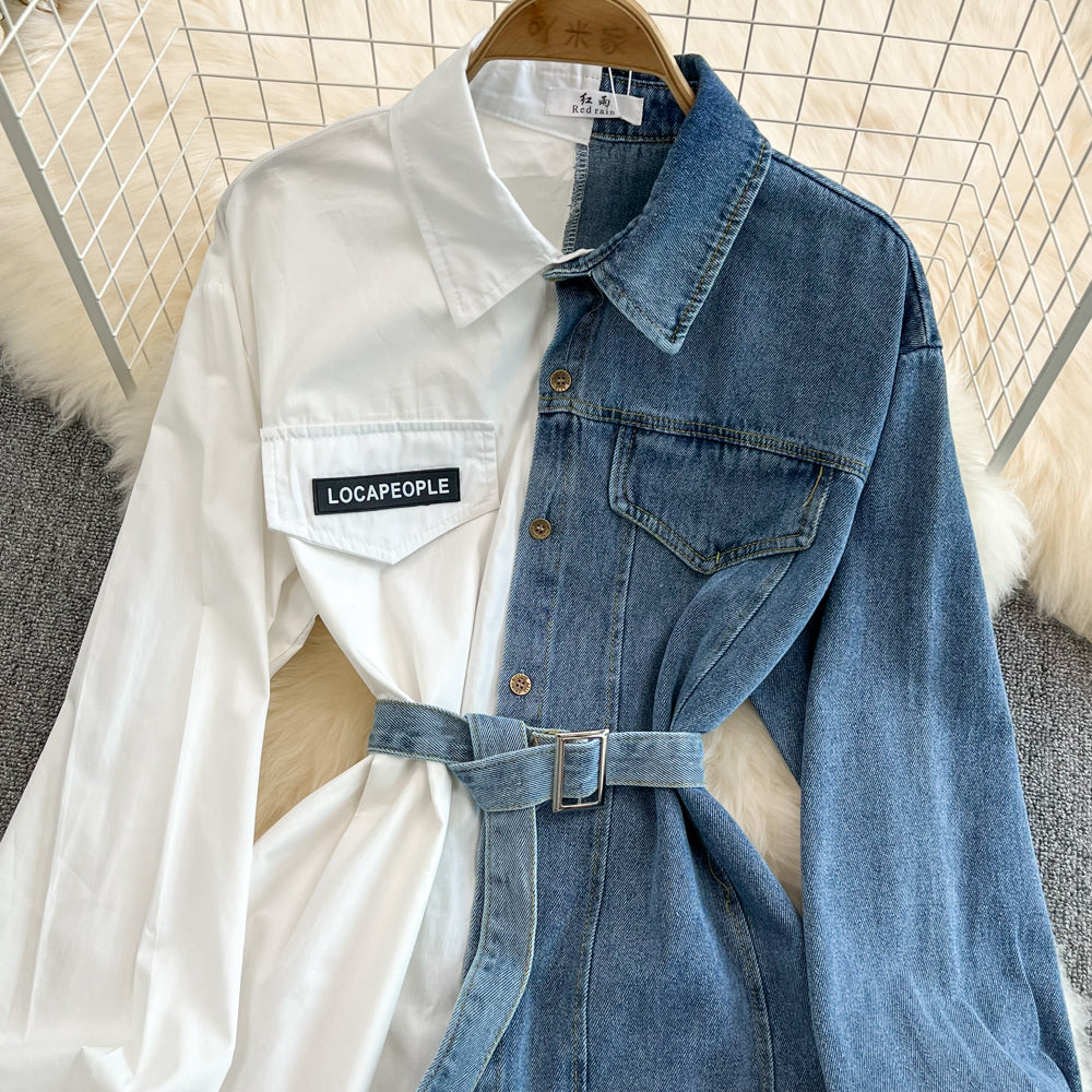 Vintage Çeşitli Renkli Denim Gömlek Bel Lastiği ile