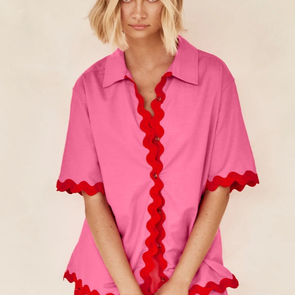 Düz Cardigan Takımı Dalgalı Dikişlerle