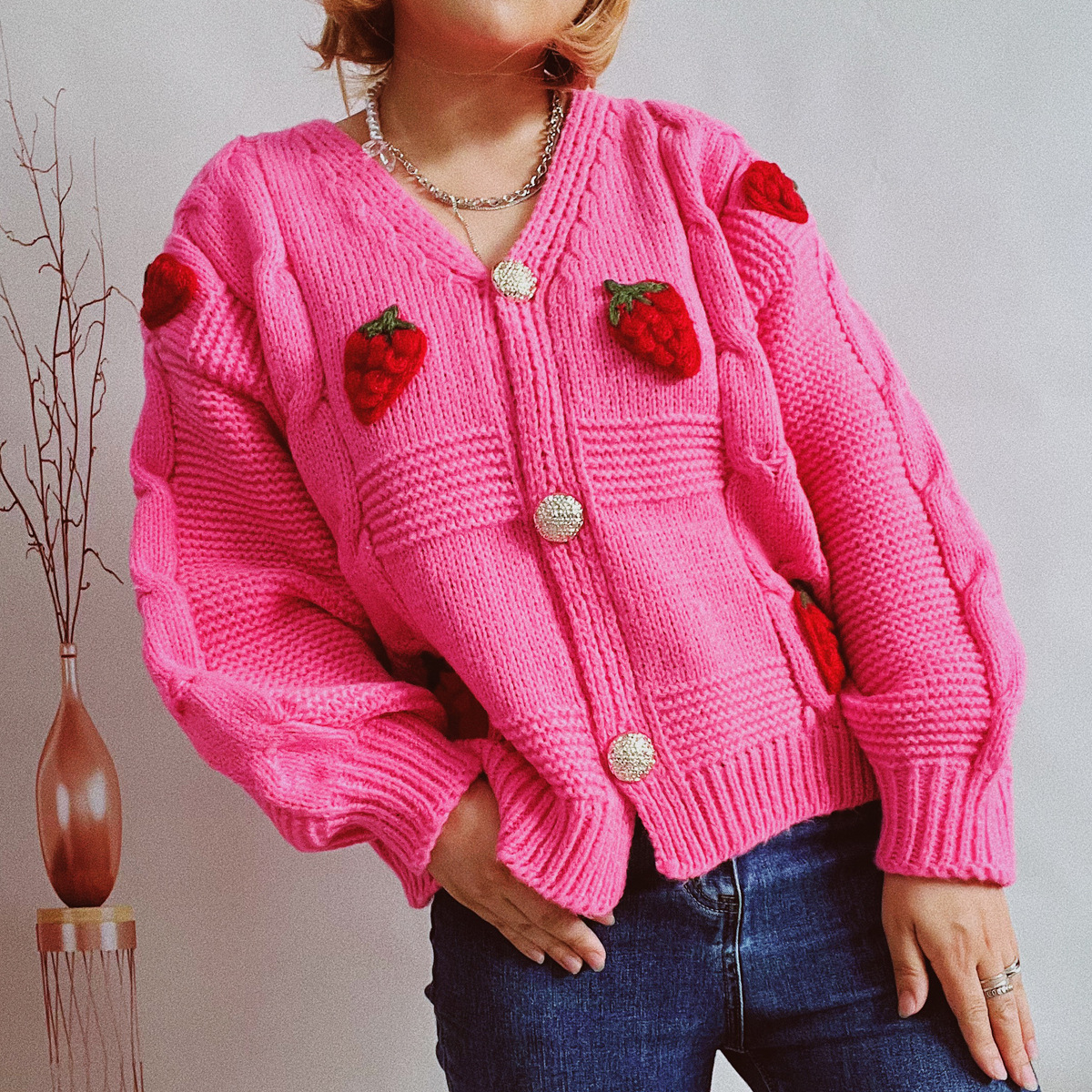 Liora – Açık önlü şık çilek cardigan, bahar için