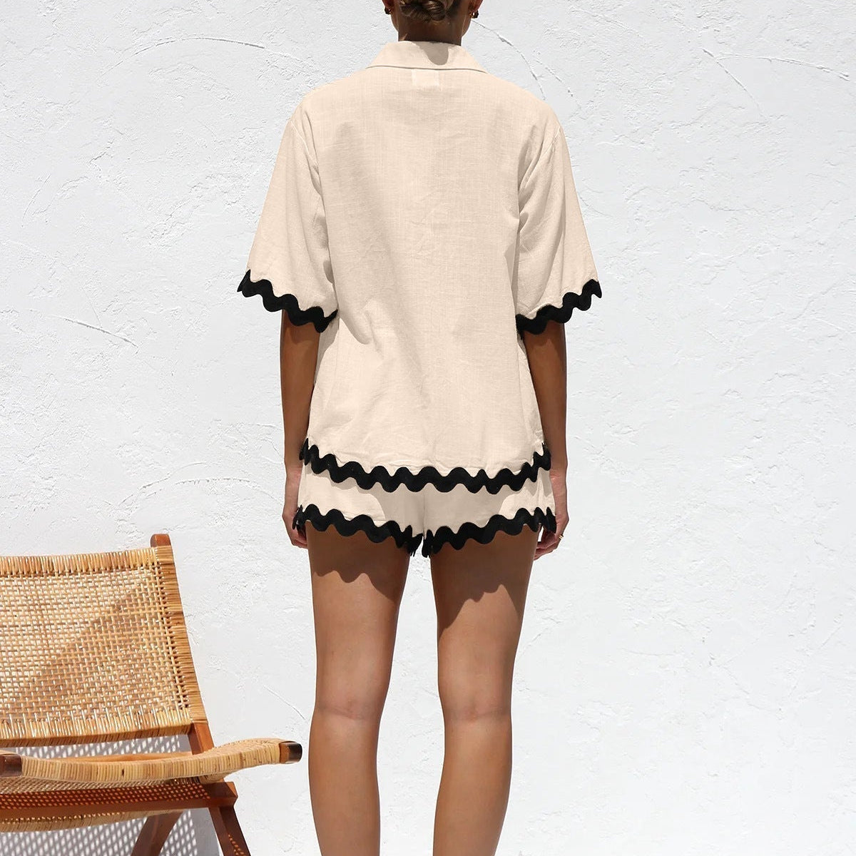 Düz Cardigan Takımı Dalgalı Dikişlerle