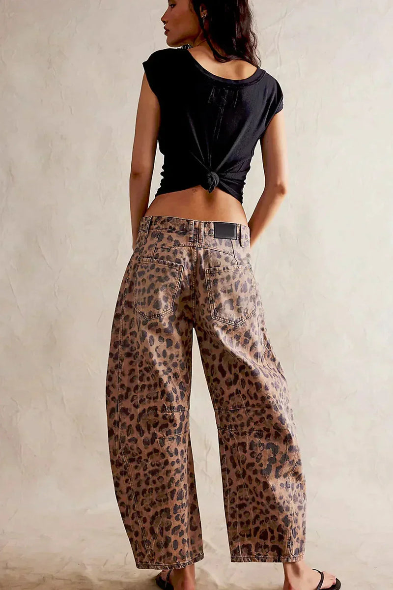 Leopar Desenli Barrel Jeanler