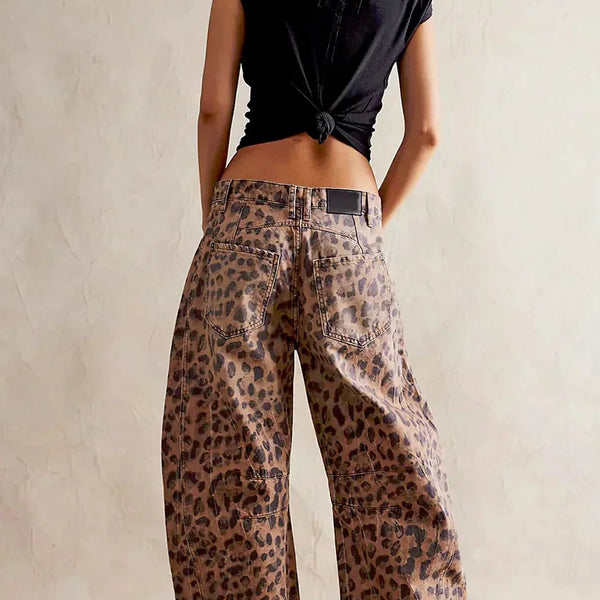 Leopar Desenli Barrel Jeanler