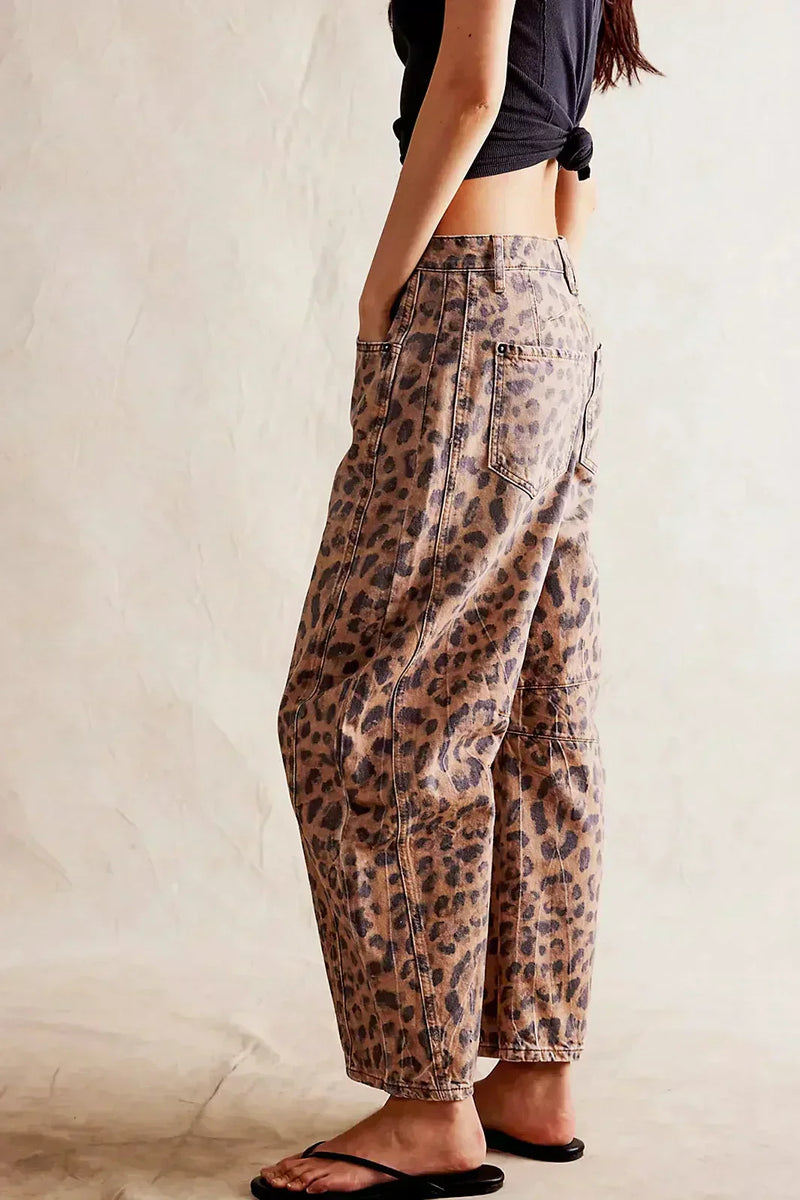Leopar Desenli Barrel Jeanler