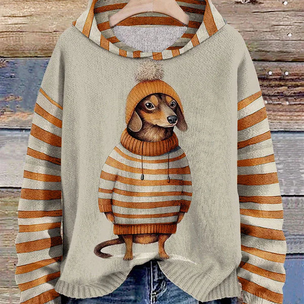 Kadınlar için Elbise İçindeki Sevimli Dachshund Baskılı Kapüşonlu Sweatshirt