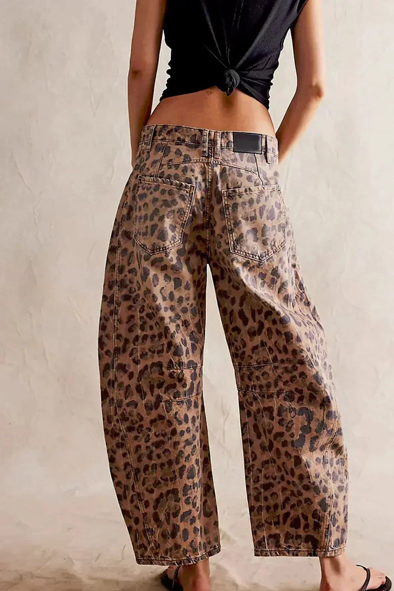 Leopar Desenli Barrel Jeanler