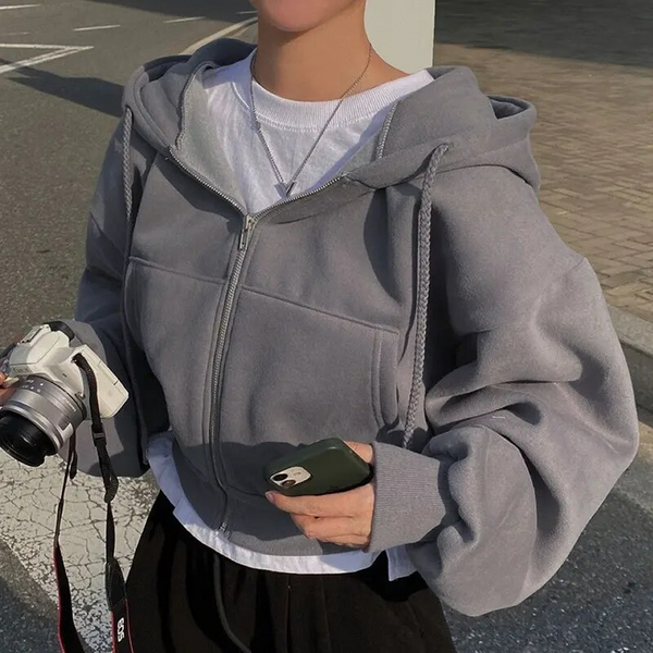Kadınlar için büyük beden fermuarlı kapüşonlu sweatshirt