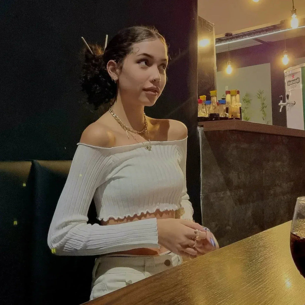 Askısız Göbek Triko Uzun Kollu Tişört