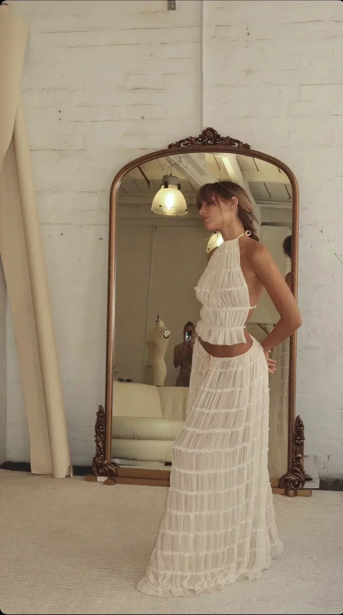 Pauline | Şık Moda Boyun Askılı Uzun Etek Seti