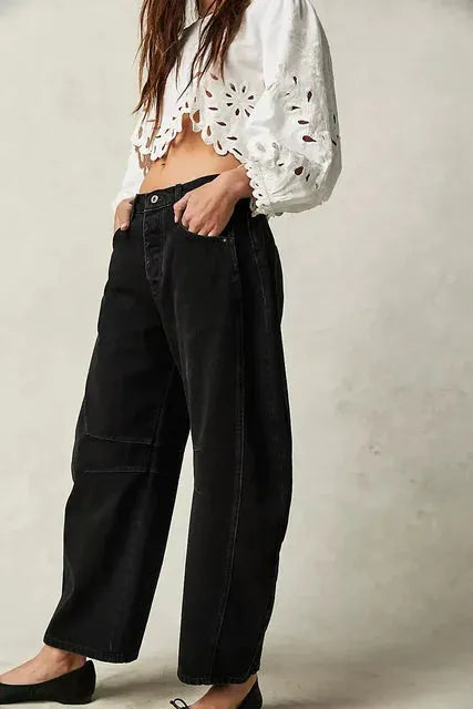 Kış için rahat stil geniş kesim kadın kot pantolon
