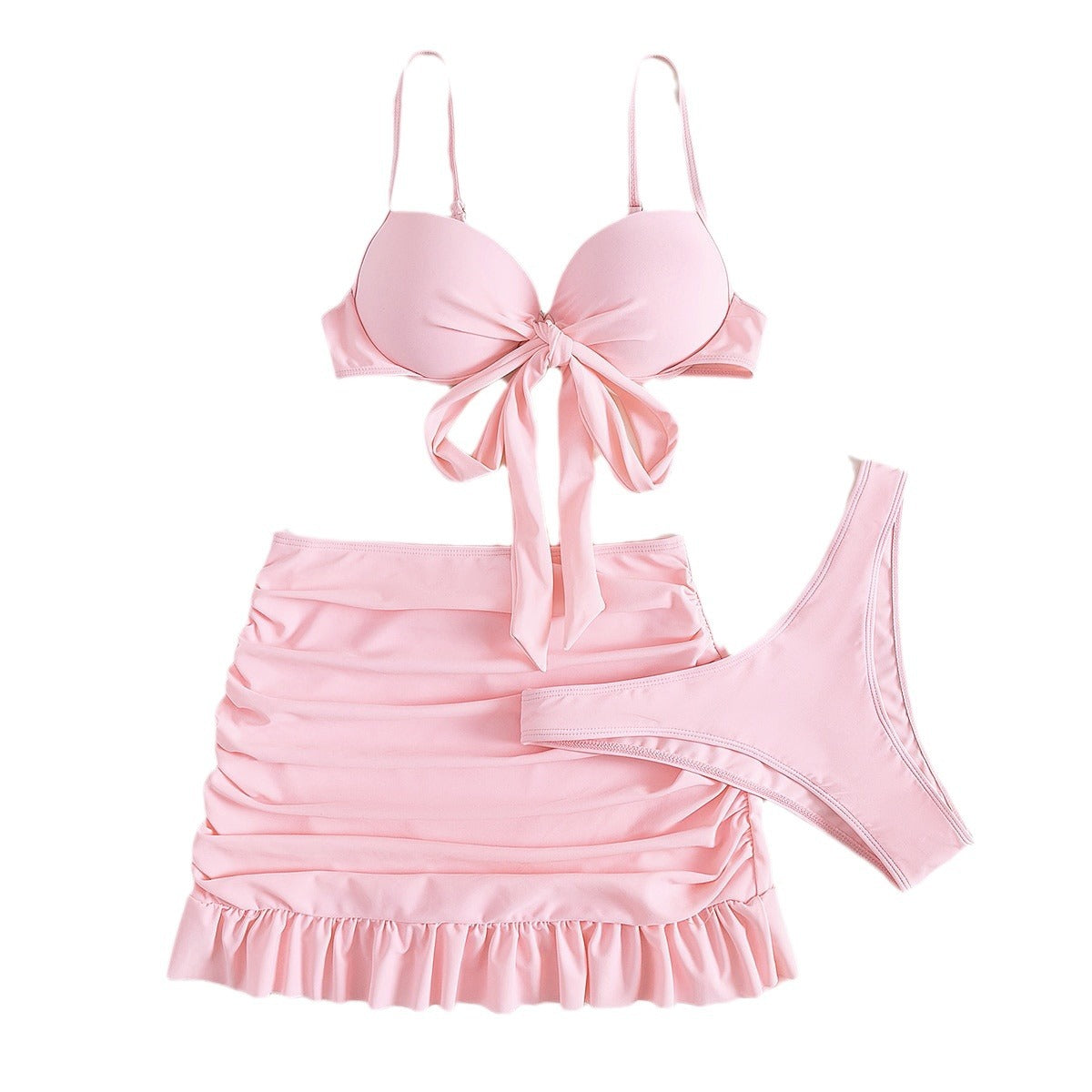 Düz Renk Üç Parça Yüksek Sarma Bikini