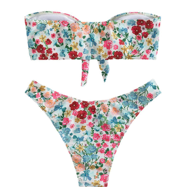 Çiçek Desenli Split Üçgen Spa Bikini