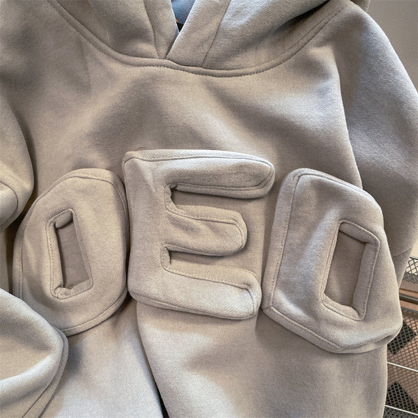 Oversize 3D Monogramlı Kapüşonlu Sweatshirt