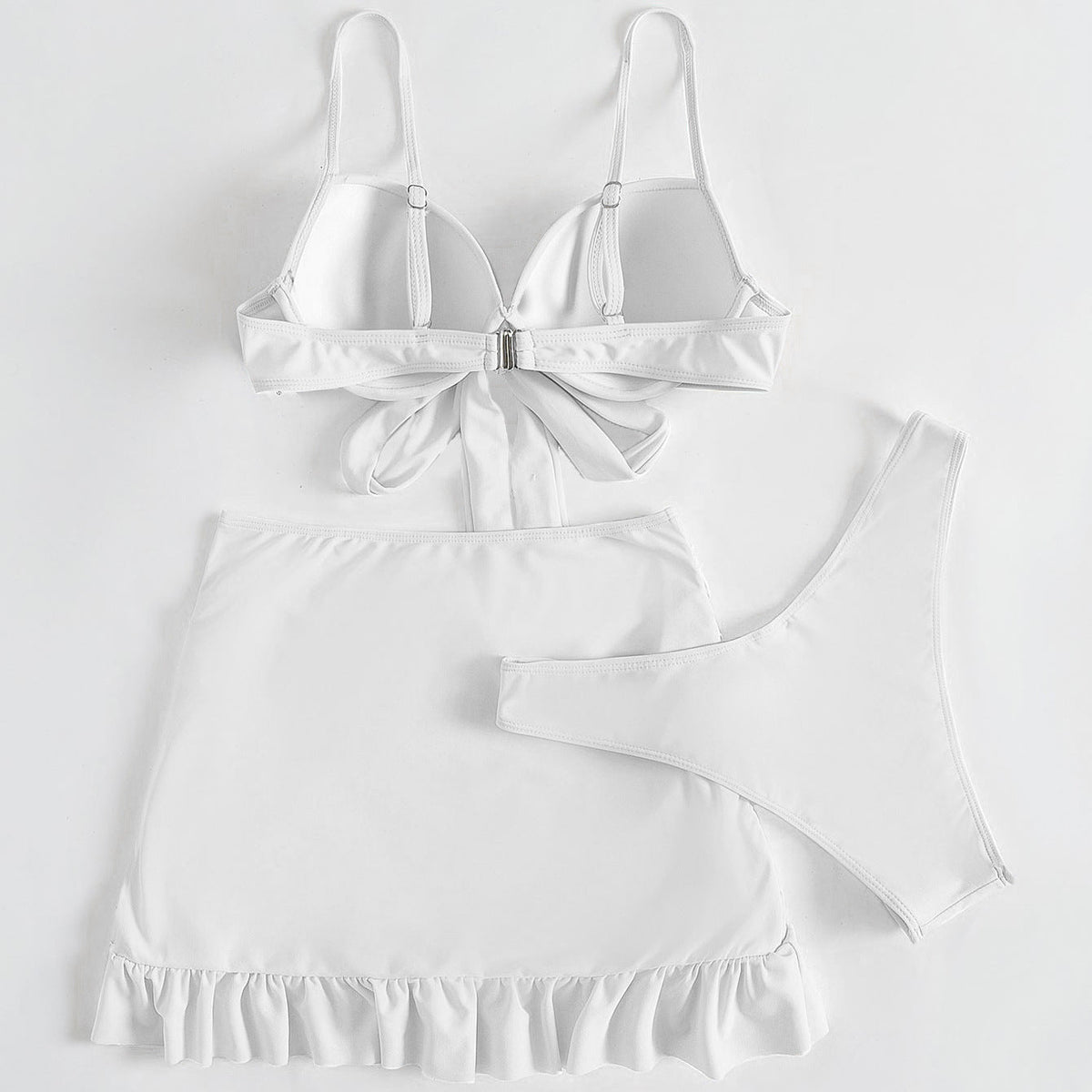 Düz Renk Üç Parça Yüksek Sarma Bikini