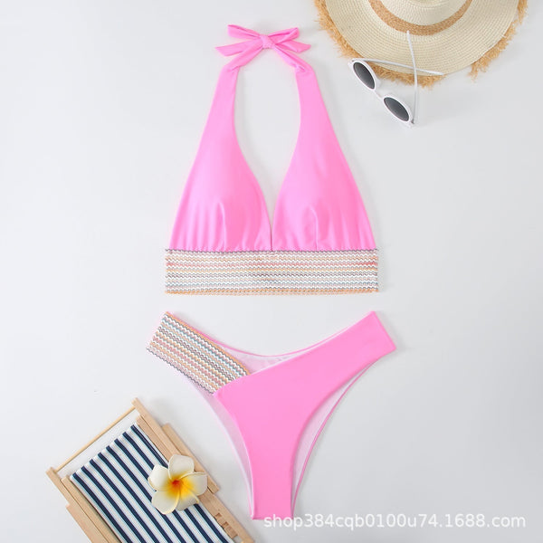 Sıkı Düz Renk Sırt Açık Bikini