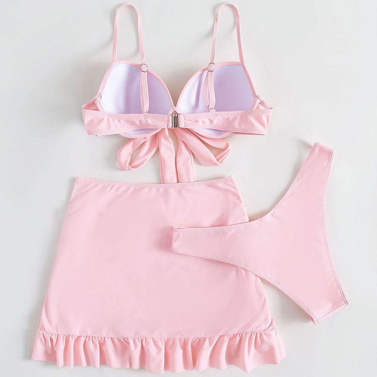 Düz Renk Üç Parça Yüksek Sarma Bikini