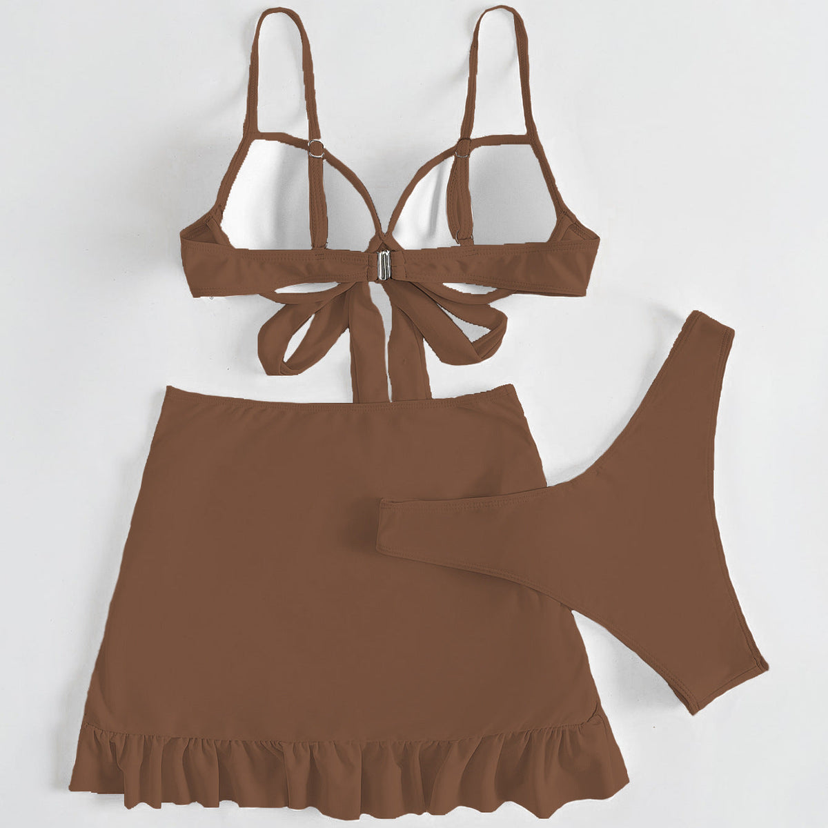 Düz Renk Üç Parça Yüksek Sarma Bikini