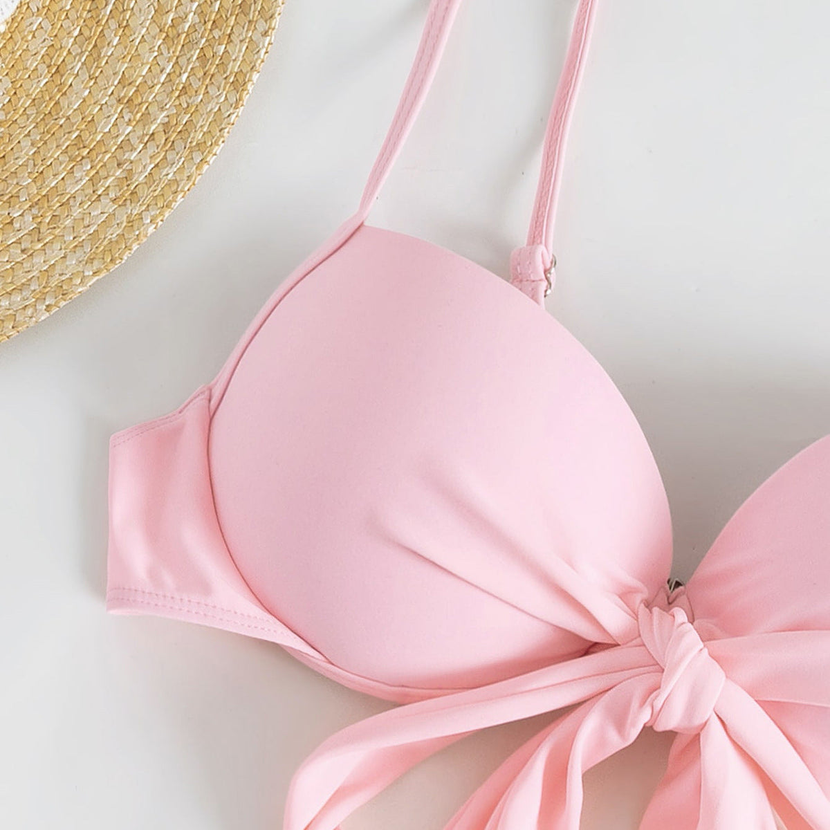 Düz Renk Üç Parça Yüksek Sarma Bikini