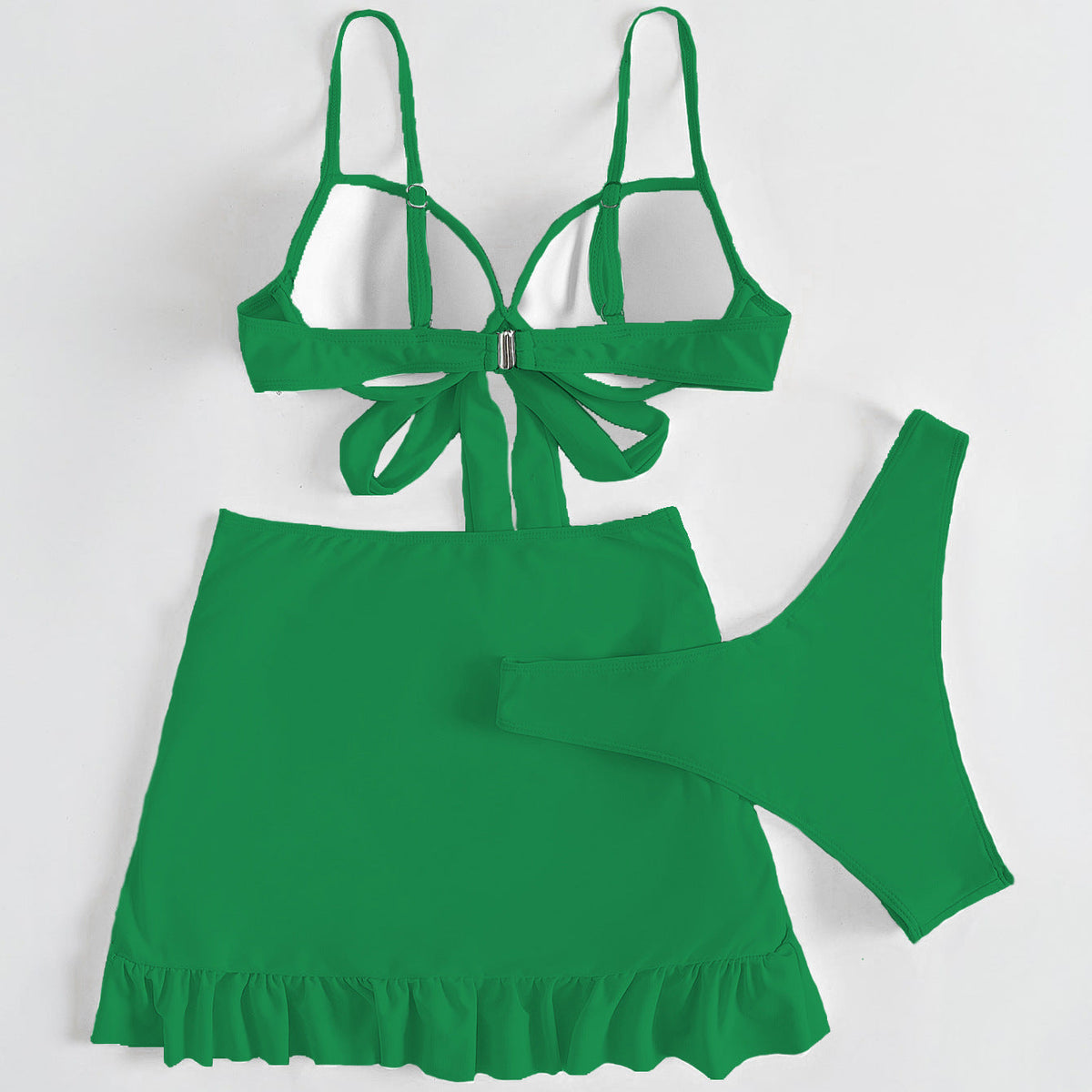 Düz Renk Üç Parça Yüksek Sarma Bikini