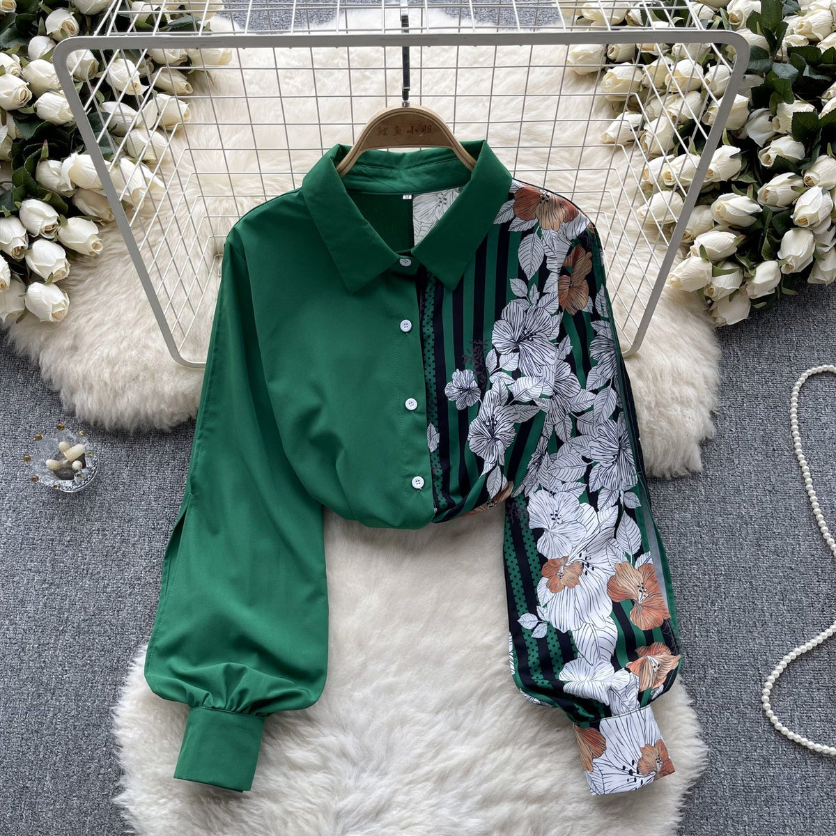 Çiçek Desenli Patcher Loose-fit Gömlek