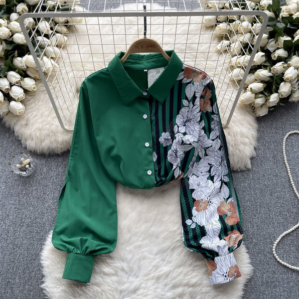 Çiçek Desenli Patcher Loose-fit Gömlek