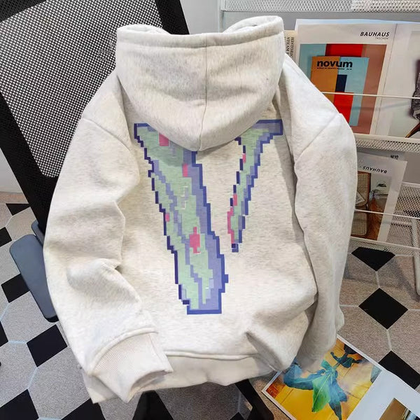 Vintage Monogramlı Baskılı Kapüşonlu Sweatshirt