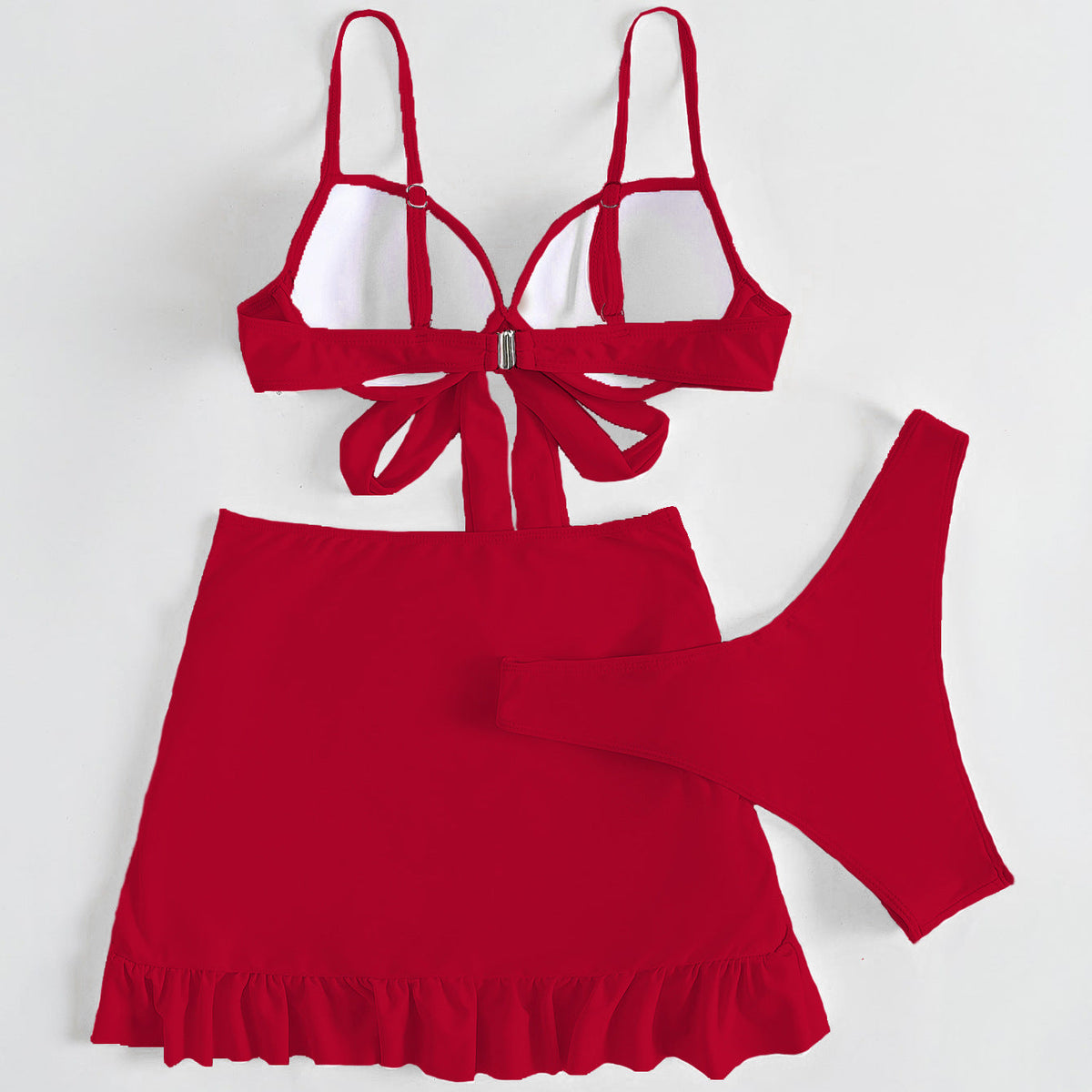 Düz Renk Üç Parça Yüksek Sarma Bikini