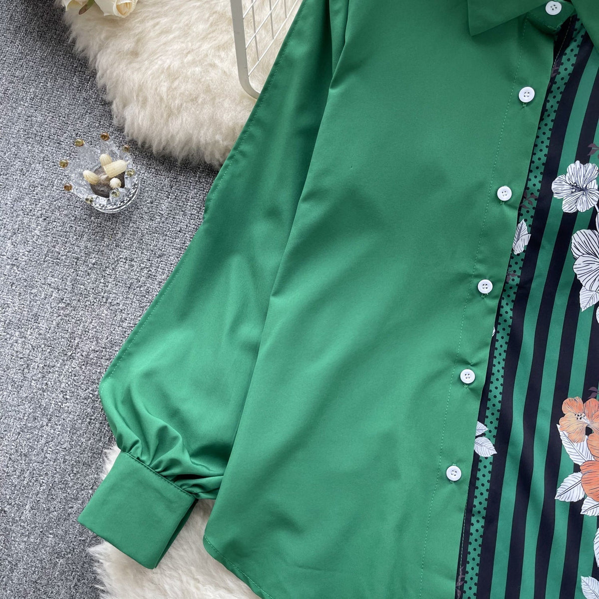 Çiçek Desenli Patcher Loose-fit Gömlek
