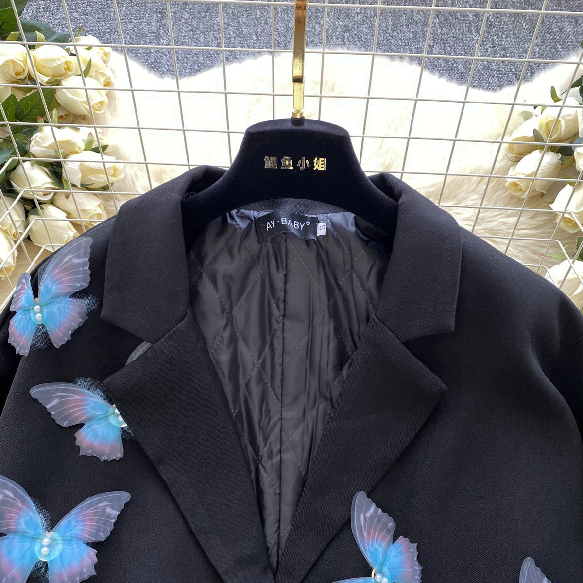 3D Mavi Kelebek Siyah Blazer