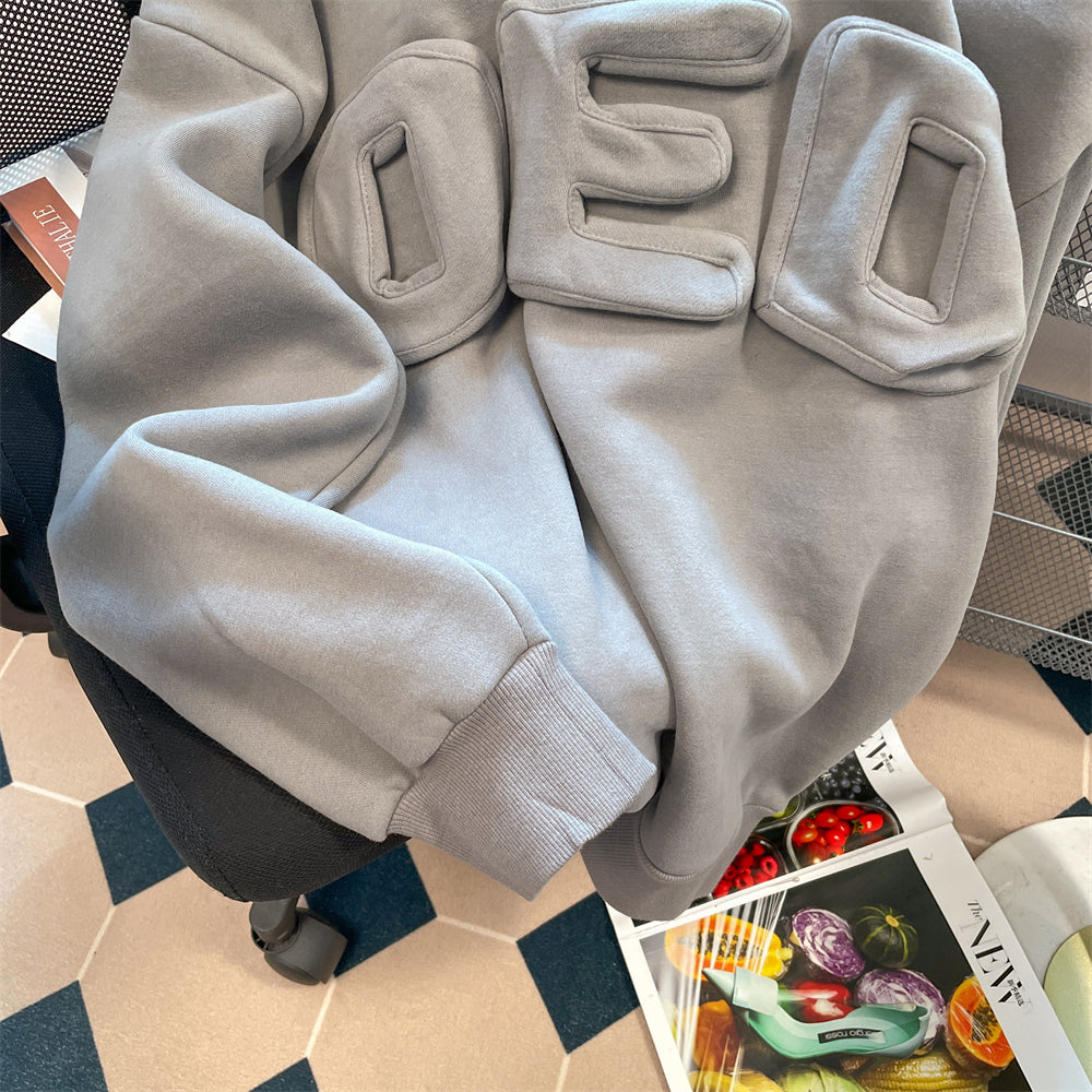 Oversize 3D Monogramlı Kapüşonlu Sweatshirt