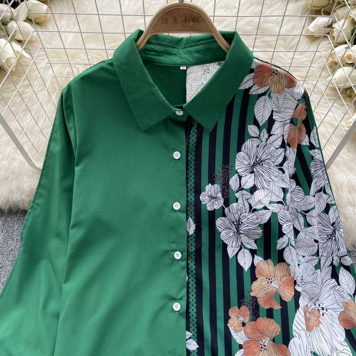 Çiçek Desenli Patcher Loose-fit Gömlek