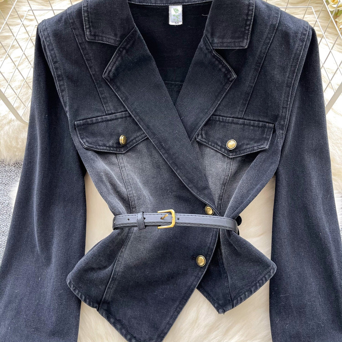 Düzensiz Tasarım Asimetrik Denim Gömlek