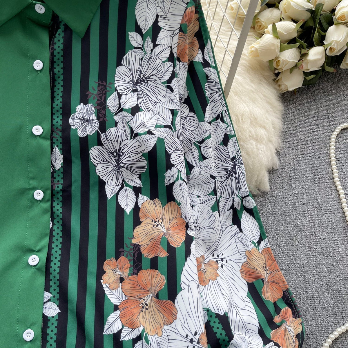 Çiçek Desenli Patcher Loose-fit Gömlek