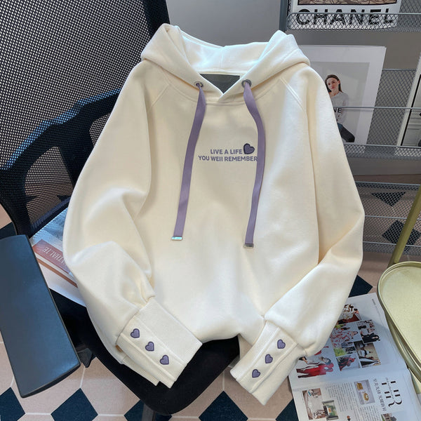 Tatlı Kalp Baskılı Kapüşonlu Sweatshirt