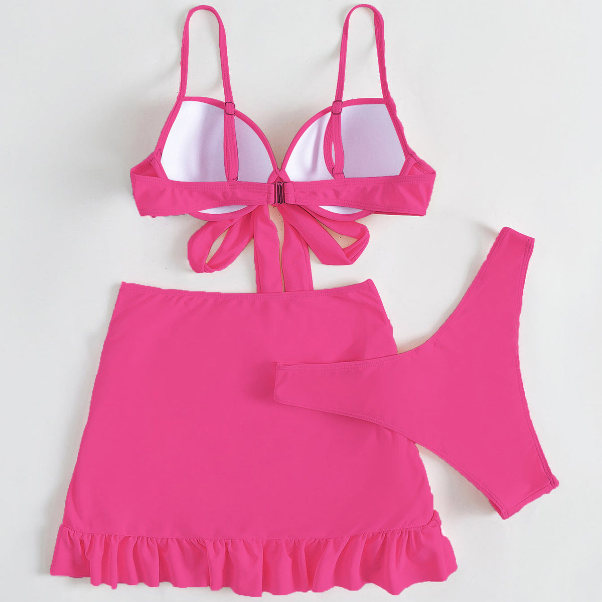 Düz Renk Üç Parça Yüksek Sarma Bikini