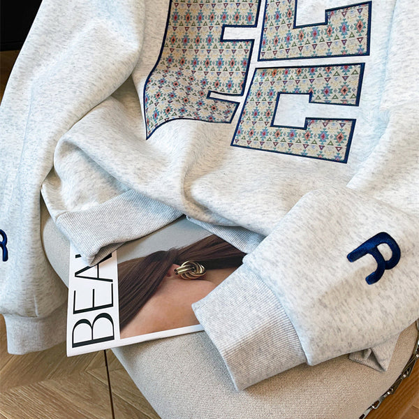 Şık Monogramlı Nakışlı Kapüşonlu Sweatshirt